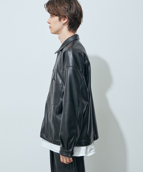 JUNRED（ジュンレッド）の「フェイクレザートラッカービッグブルゾン（ブルゾン・メンズ・ブラック・S/M/L）」の3枚目の写真