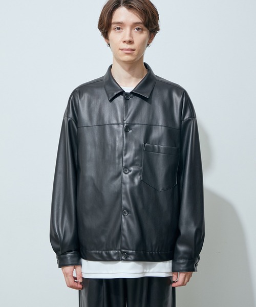 JUNRED（ジュンレッド）の「フェイクレザートラッカービッグブルゾン（ブルゾン・メンズ・ブラック・S/M/L）」の2枚目の写真