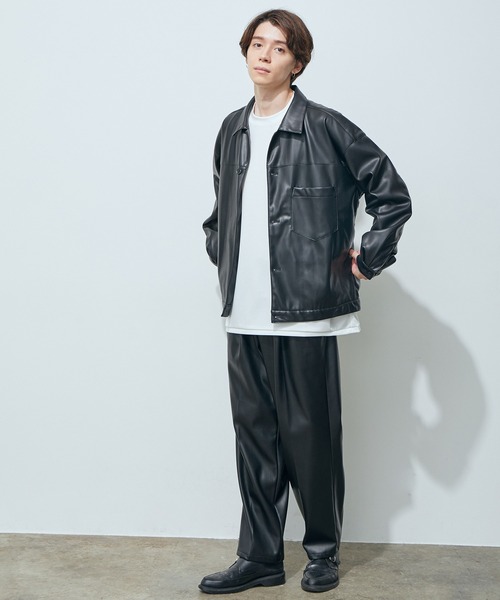 JUNRED（ジュンレッド）の「フェイクレザートラッカービッグブルゾン（ブルゾン・メンズ・ブラック・S/M/L）」の4枚目の写真