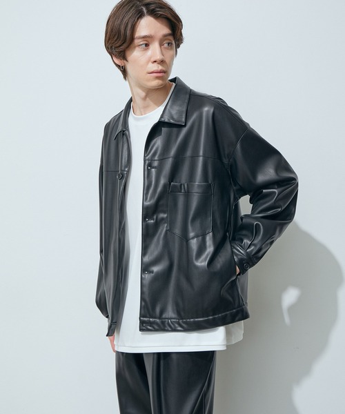 JUNRED（ジュンレッド）の「フェイクレザートラッカービッグブルゾン（ブルゾン・メンズ・ブラック・S/M/L）」の7枚目の写真