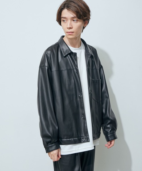 JUNRED（ジュンレッド）の「フェイクレザートラッカービッグブルゾン（ブルゾン・メンズ・ブラック・S/M/L）」の11枚目の写真