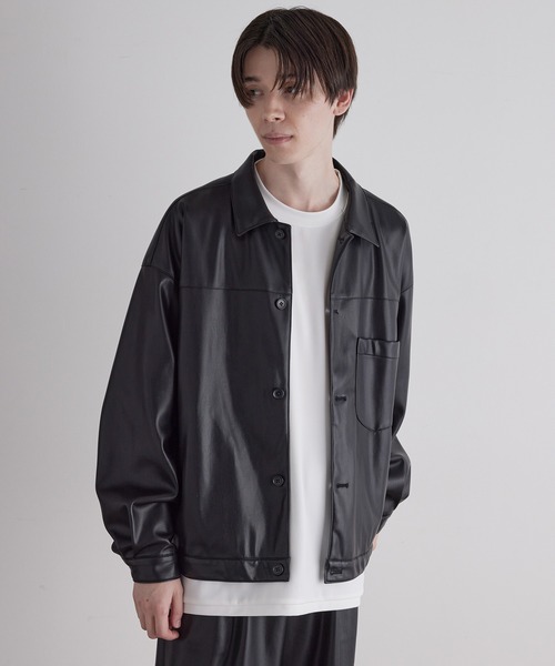 JUNRED（ジュンレッド）の「フェイクレザートラッカービッグブルゾン（ブルゾン・メンズ・ブラック・S/M/L）」の15枚目の写真