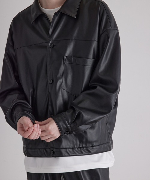 JUNRED（ジュンレッド）の「フェイクレザートラッカービッグブルゾン（ブルゾン・メンズ・ブラック・S/M/L）」の17枚目の写真