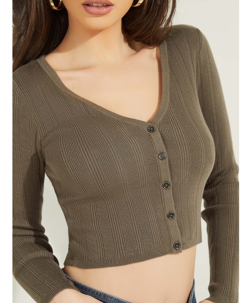 Guess（ゲス）の「Camille V-Neck Cardigan（カーディガン/ボレロ・レディース・チャコールグレー/ライトブラウン・X-SMALL/SMALL/MEDIUM）」の6枚目の写真