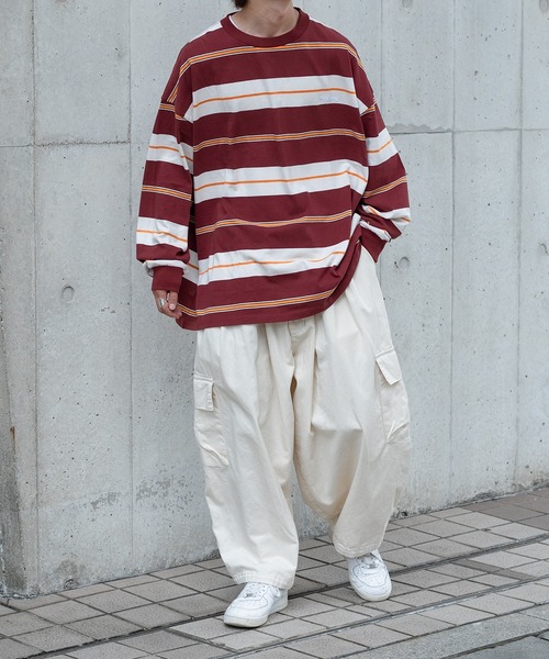 Perushu(ペルーシュ)の「【1周年記念アイテム】レトロボーダーロンT(Tシャツ/カットソー・メンズ・ダークグリーン/ダークブラウン/ボルドー・MEDIUM/LARGE)」の5枚目の写真