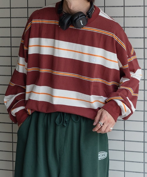 Perushu(ペルーシュ)の「【1周年記念アイテム】レトロボーダーロンT(Tシャツ/カットソー・メンズ・ダークグリーン/ダークブラウン/ボルドー・MEDIUM/LARGE)」の12枚目の写真
