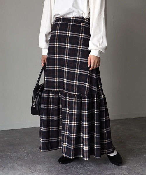 Riberry（リベリー）の「チェックマーメイドスカート（スカート・レディース・ベージュ/ネイビー/ブラウン・MEDIUM/LARGE）」の3枚目の写真