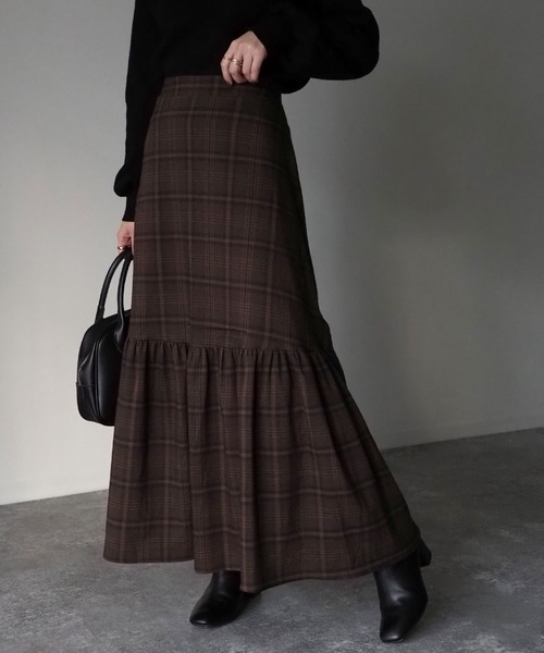 Riberry（リベリー）の「チェックマーメイドスカート（スカート・レディース・ベージュ/ネイビー/ブラウン・MEDIUM/LARGE）」の11枚目の写真