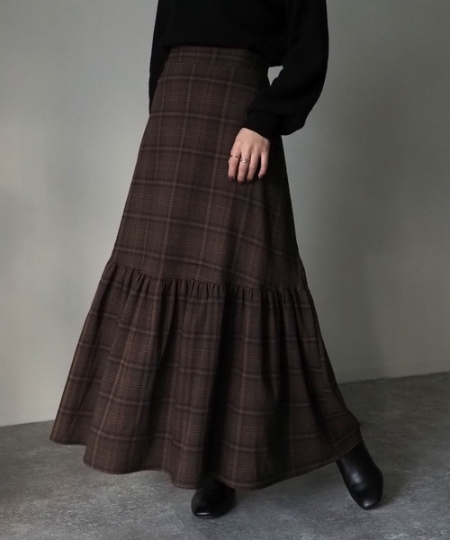 Riberry（リベリー）の「チェックマーメイドスカート（スカート・レディース・ベージュ/ネイビー/ブラウン・MEDIUM/LARGE）」の6枚目の写真