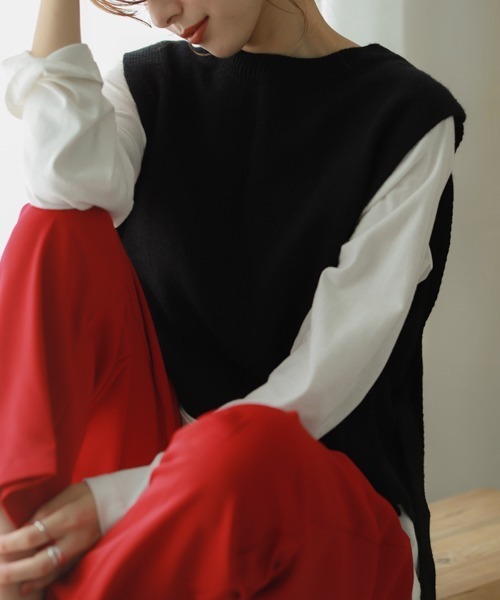 La-gemme（ラジェム）の「サイドリボンニットベスト（ベスト・レディース・ブラック/アイボリー/ベージュ/ブラウン・フリー）」の20枚目の写真