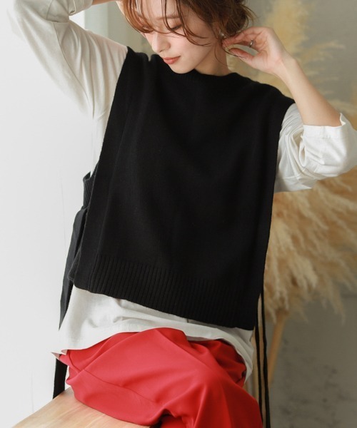 La-gemme（ラジェム）の「サイドリボンニットベスト（ベスト・レディース・ブラック/アイボリー/ベージュ/ブラウン・フリー）」の5枚目の写真