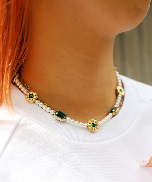 SAD REBORN DOLLS（サッドリボーンドルズ）の「SALUTE / サルーテ SALUTE × SUPPLIER NECKLACE パール ネックレス チョーカーネックレス（ネックレス・メンズ・グリーン・FREE）」の4枚目の写真