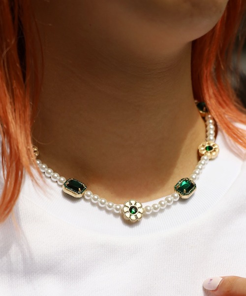 SAD REBORN DOLLS（サッドリボーンドルズ）の「SALUTE / サルーテ SALUTE × SUPPLIER NECKLACE パール ネックレス チョーカーネックレス（ネックレス・メンズ・グリーン・FREE）」の3枚目の写真