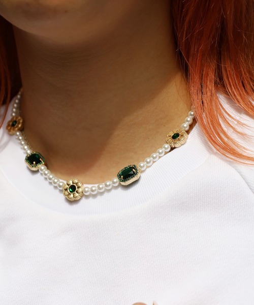 SAD REBORN DOLLS（サッドリボーンドルズ）の「SALUTE / サルーテ SALUTE × SUPPLIER NECKLACE パール ネックレス チョーカーネックレス（ネックレス・メンズ・グリーン・FREE）」の7枚目の写真