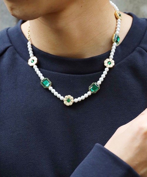SAD REBORN DOLLS（サッドリボーンドルズ）の「SALUTE / サルーテ SALUTE × SUPPLIER NECKLACE パール ネックレス チョーカーネックレス（ネックレス・メンズ・グリーン・FREE）」の2枚目の写真
