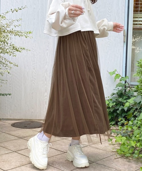 apres jour(アプレジュール)の「チュール×ベロアスカート【ZOZOTOWN限定アイテム】(スカート・レディース・ダークブラウン/モカ/ライトベージュ・SMALL/MEDIUM/X-LARGE)」の4枚目の写真
