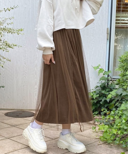apres jour(アプレジュール)の「チュール×ベロアスカート【ZOZOTOWN限定アイテム】(スカート・レディース・ダークブラウン/モカ/ライトベージュ・SMALL/MEDIUM/X-LARGE)」の5枚目の写真