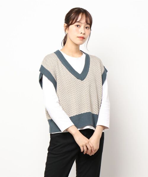 notch.（ノッチ）の「レトロ柄ニットベスト（ベスト・レディース・ブラック/ベージュ/ネイビー・M）」の10枚目の写真