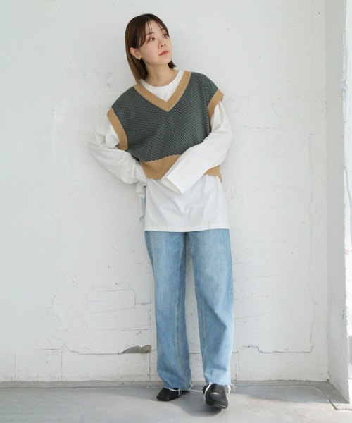 notch.（ノッチ）の「レトロ柄ニットベスト（ベスト・レディース・ブラック/ベージュ/ネイビー・M）」の13枚目の写真