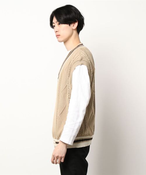 ＪＵＧＬＡＮＳ（ユグランス）の「【RINGS】ラインリブVネックベスト（ベスト・メンズ・ホワイト/ベージュ/ブラック・L/M）」の4枚目の写真