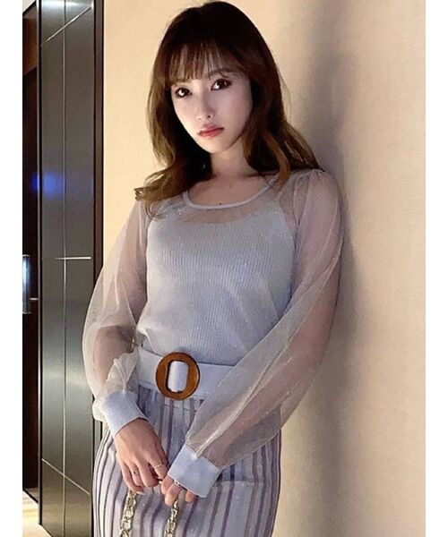 RESEXXY(リゼクシー)の「シースルーボリュームニットトップス【セットアップ着用可能】(ニット/セーター・レディース・アイボリー/ブラック/ラベンダー・FREE)」の3枚目の写真