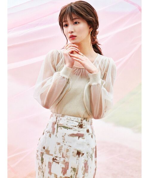 RESEXXY(リゼクシー)の「シースルーボリュームニットトップス【セットアップ着用可能】(ニット/セーター・レディース・アイボリー/ブラック/ラベンダー・FREE)」の4枚目の写真