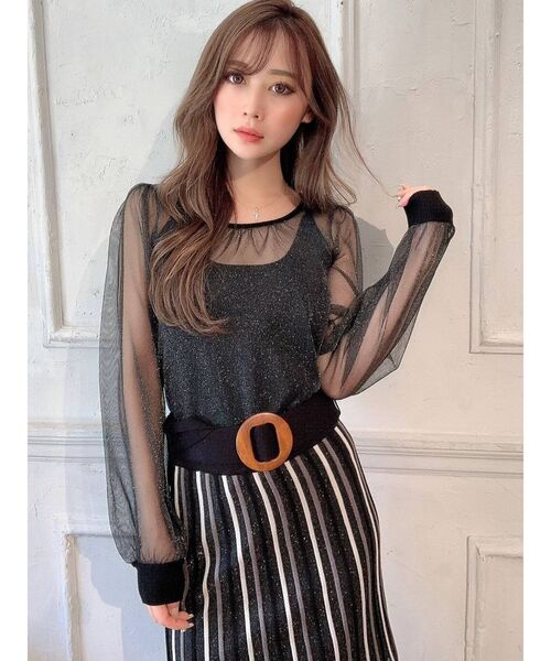 RESEXXY(リゼクシー)の「シースルーボリュームニットトップス【セットアップ着用可能】(ニット/セーター・レディース・アイボリー/ブラック/ラベンダー・FREE)」の6枚目の写真