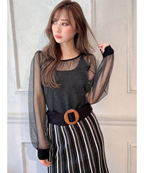 RESEXXY(リゼクシー)の「シースルーボリュームニットトップス【セットアップ着用可能】(ニット/セーター・レディース・アイボリー/ブラック/ラベンダー・FREE)」の7枚目の写真