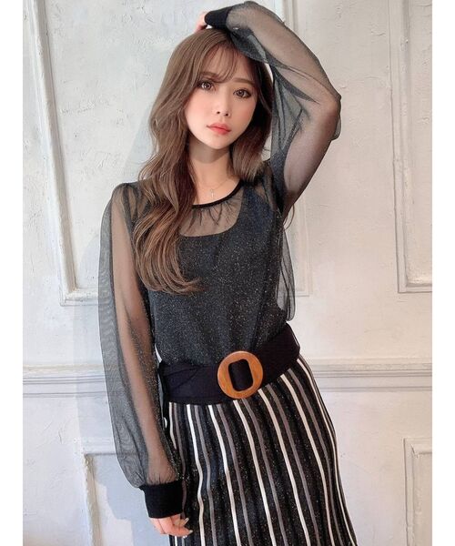 RESEXXY(リゼクシー)の「シースルーボリュームニットトップス【セットアップ着用可能】(ニット/セーター・レディース・アイボリー/ブラック/ラベンダー・FREE)」の8枚目の写真