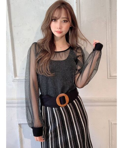 RESEXXY(リゼクシー)の「シースルーボリュームニットトップス【セットアップ着用可能】(ニット/セーター・レディース・アイボリー/ブラック/ラベンダー・FREE)」の9枚目の写真