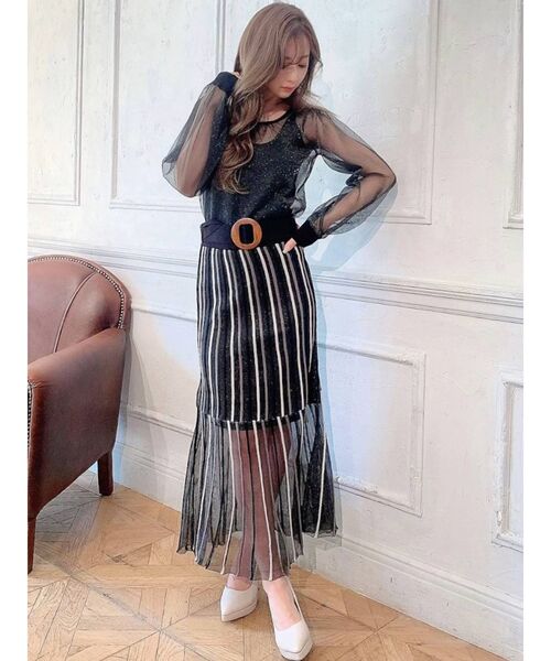 RESEXXY(リゼクシー)の「シースルーボリュームニットトップス【セットアップ着用可能】(ニット/セーター・レディース・アイボリー/ブラック/ラベンダー・FREE)」の10枚目の写真