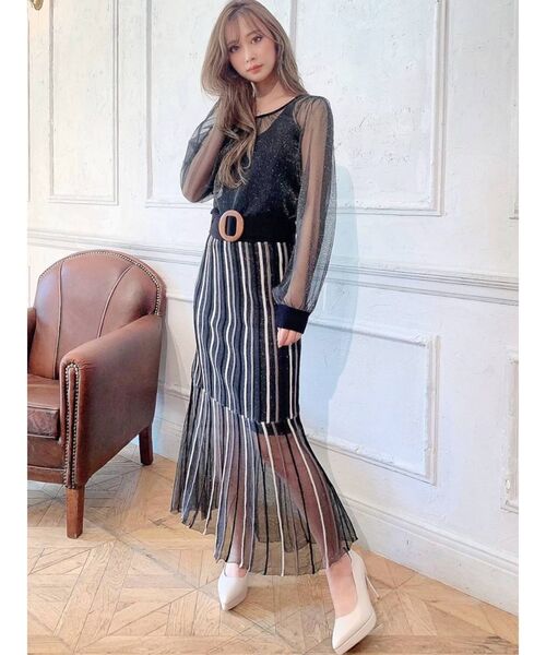 RESEXXY(リゼクシー)の「シースルーボリュームニットトップス【セットアップ着用可能】(ニット/セーター・レディース・アイボリー/ブラック/ラベンダー・FREE)」の12枚目の写真