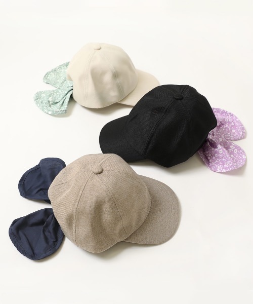 devirock(デビロック)の「UVカット ネックカバーリボンキャップ(キャップ・キッズ・ベージュ/ブラック/キナリ・52/54/56)」の7枚目の写真