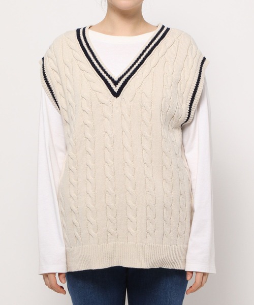 LEPSIM（レプシィム）の「5ゲージアソートケーブルベスト　258172（ベスト・レディース・アイボリー/ベージュ/ブラック・FREE）」の8枚目の写真