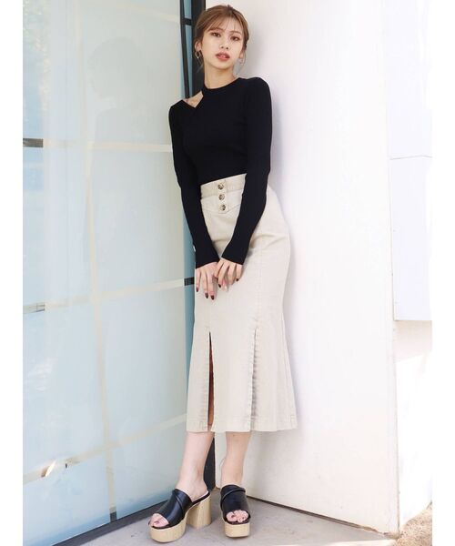 MURUA（ムルーア）の「レイヤードショルダーカットニット（ニット/セーター・レディース・ブラック/ベージュ/ライトブルー/アイボリー・FREE）」の14枚目の写真