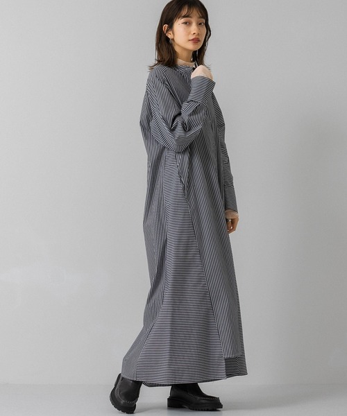 KBF(ケイビーエフ)の「ストライプシャツワンピース(ワンピース・レディース・ブラック/ブラウン/グリーン系その他・ONE)」の8枚目の写真