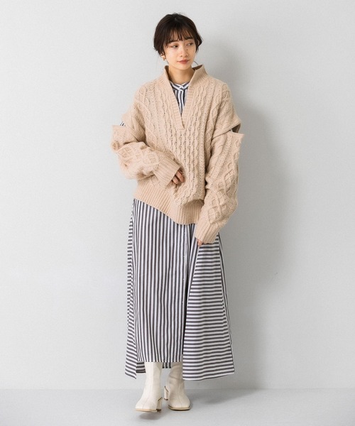 KBF(ケイビーエフ)の「ストライプシャツワンピース(ワンピース・レディース・ブラック/ブラウン/グリーン系その他・ONE)」の13枚目の写真