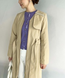 パール付きフロントジップコート