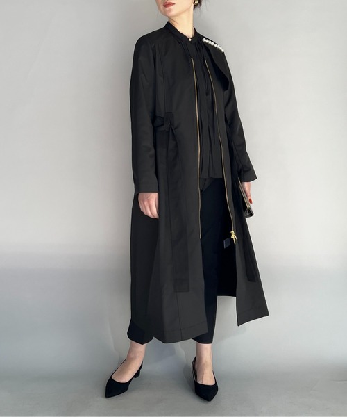 PICCIN(ピッチン)の「パール付きフロントジップコート(ノーカラーコート・レディース・ブラック/ベージュ・M)」の12枚目の写真