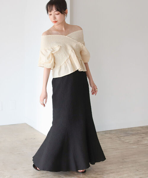 BeAMS DOT（ビームスドット）の「【WEB限定】BeAMS DOT/ オフショル ストライプブラウス（シャツ/ブラウス・レディース・ブラック/オレンジ/パープル系その他5・FREE）」の8枚目の写真