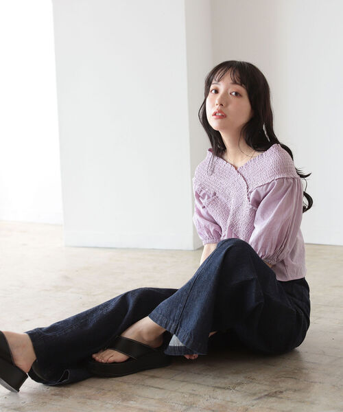 BeAMS DOT（ビームスドット）の「【WEB限定】BeAMS DOT/ オフショル ストライプブラウス（シャツ/ブラウス・レディース・ブラック/オレンジ/パープル系その他5・FREE）」の13枚目の写真