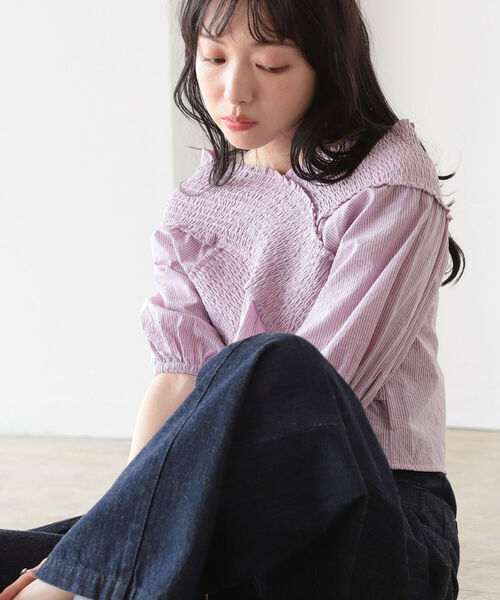 BeAMS DOT（ビームスドット）の「【WEB限定】BeAMS DOT/ オフショル ストライプブラウス（シャツ/ブラウス・レディース・ブラック/オレンジ/パープル系その他5・FREE）」の15枚目の写真