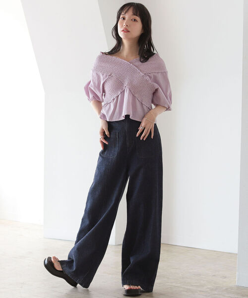 BeAMS DOT（ビームスドット）の「【WEB限定】BeAMS DOT/ オフショル ストライプブラウス（シャツ/ブラウス・レディース・ブラック/オレンジ/パープル系その他5・FREE）」の17枚目の写真