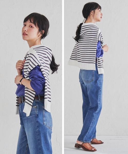 coen（コーエン）の「2WAYパネルボーダープルオーバー＆カーディガン（ニット/セーター・レディース・オフホワイト/ライトグレー/ネイビー・LARGE/MEDIUM）」の7枚目の写真