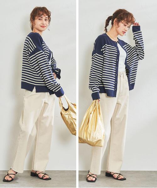 coen（コーエン）の「2WAYパネルボーダープルオーバー＆カーディガン（ニット/セーター・レディース・オフホワイト/ライトグレー/ネイビー・LARGE/MEDIUM）」の9枚目の写真