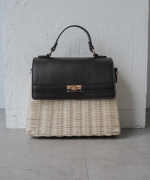 CURI BISCUI（キュリ　ビスキュイ）の「【CURIBISCUI】ラタン素材 ショルダー付きカゴバッグ（ハンドバッグ・レディース・オフホワイト/ブラック×ベージュ/ダークブラウン・FREE）」の3枚目の写真