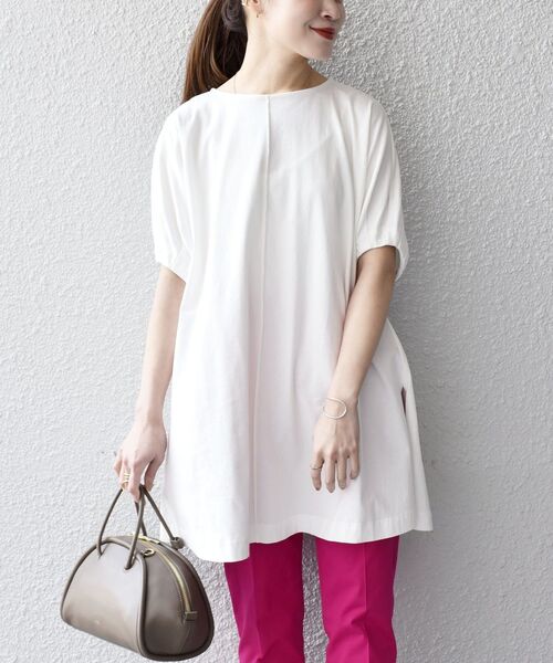 SHIPS(シップス)の「【ZOZO限定】〈洗濯機可能〉オーガニックコットンダーツスリーブチュニック◆(Tシャツ/カットソー・レディース・チャコールグレー/ブラック/パープル/オフホワイト/オレンジ/ライトオリーブ・ONE SIZE)」の2枚目の写真