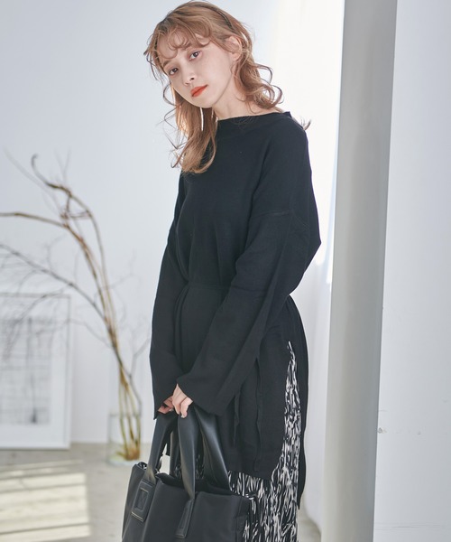 Dita（ディータ）の「レーヨンナイロンニットチュニック（ベルト付き）（Tシャツ/カットソー・レディース・ブラック/アイボリー/グレイッシュブルー/テラコッタ・M/L）」の11枚目の写真