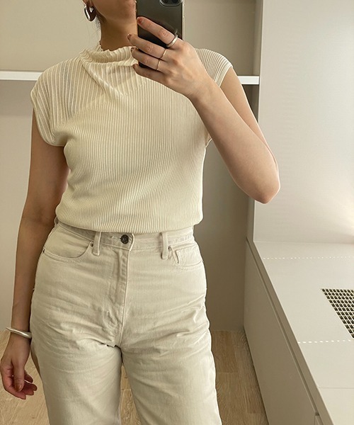 MIESROHE washableシアーRIB切り替えニットTOPS ミースロエ washableシアーRIB切り替えニットTOPS （タートル