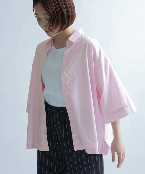 FORK&SPOON（フォークアンドスプーン）の「FORK&SPOON　レギュラーカラーハーフスリーブシャツ（シャツ/ブラウス・レディース・オフホワイト/ピンク/ネイビー・ONE）」の4枚目の写真